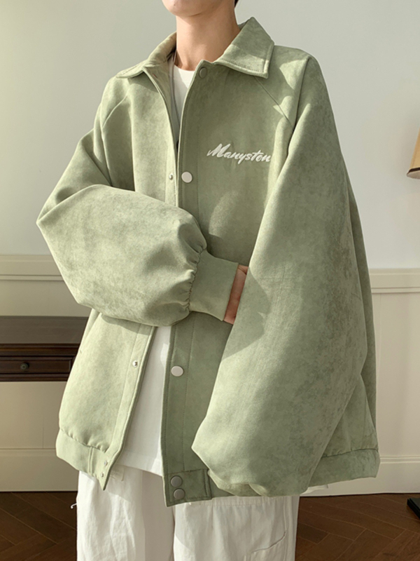 Muška suede jakna s reverom, opuštena silueta, jednosložno zatvaranje, bez kapulje, hongkonški stil, casual vanjska odjeća