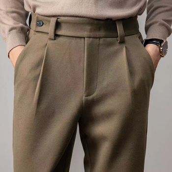 Muške zimske hlače s vunenim učinkom, opuštenog ravnog kroja, 100% poliester, mikroelastičnost