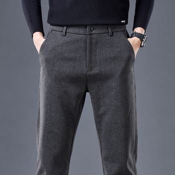 Muške hlače ravnog kroja od pamuk-mešavine, srednji pojas, zip zatvarač, jesenski komad, poslovni britanski stil