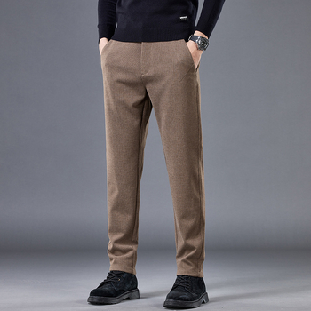 Muške hlače ravnog kroja od pamuk-mešavine, srednji pojas, zip zatvarač, jesenski komad, poslovni britanski stil