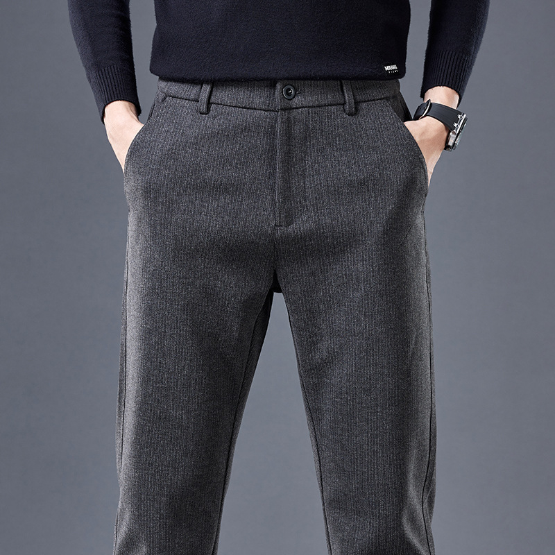 Muške hlače ravnog kroja od pamuk-mešavine, srednji pojas, zip zatvarač, jesenski komad, poslovni britanski stil