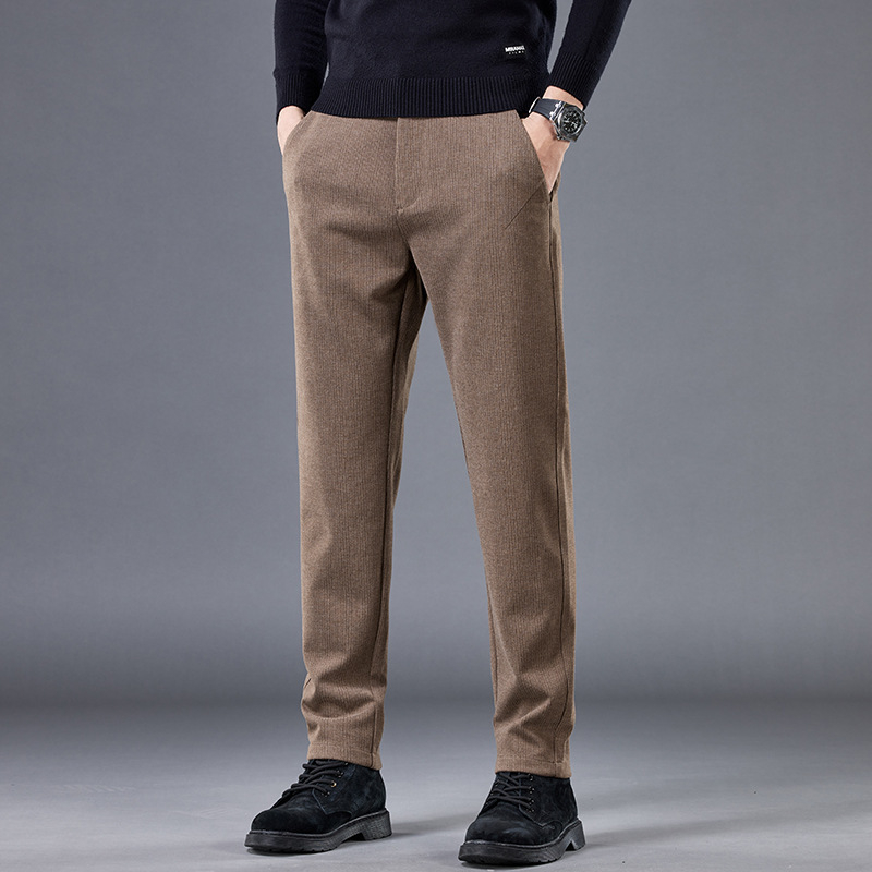 Muške hlače ravnog kroja od pamuk-mešavine, srednji pojas, zip zatvarač, jesenski komad, poslovni britanski stil