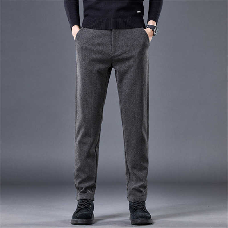 Muške hlače ravnog kroja od pamuk-mešavine, srednji pojas, zip zatvarač, jesenski komad, poslovni britanski stil