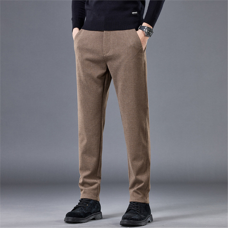 Muške hlače ravnog kroja od pamuk-mešavine, srednji pojas, zip zatvarač, jesenski komad, poslovni britanski stil