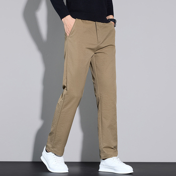 Muške poslovno-ugodne hlače, ravna kroj, srednji struk, s remenom i zatvaračem na zip, 100% poliester