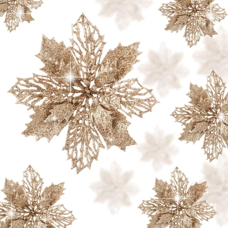 Papuošalai: Xinpeng plastikiniai Kalėdų gėlės su išpjovos dizainu ir blizgučiais; medžiaga: plastikas; prekės ženklas: Xinpeng; stilius: klasikinis, modernus minimalistinis, tradicinis; skirtas Kalėdoms; produkto tipas: papuošalai