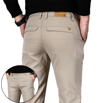 Férfi üzleti casual nadrág, mikroelasztikus poliészter, cipzáras zárás, középmagas derék, egyenes szabás