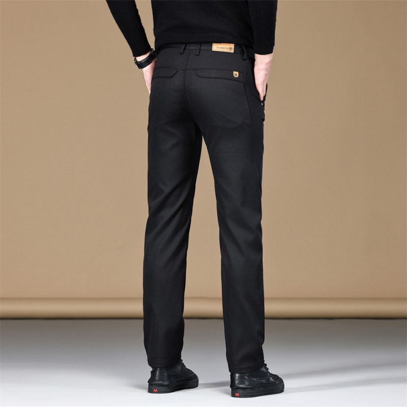 Férfi üzleti casual nadrág, mikroelasztikus poliészter, cipzáras zárás, középmagas derék, egyenes szabás