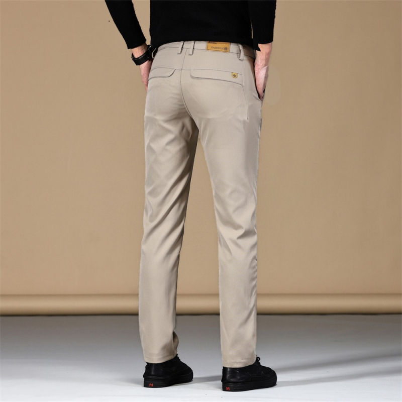 Férfi üzleti casual nadrág, mikroelasztikus poliészter, cipzáras zárás, középmagas derék, egyenes szabás