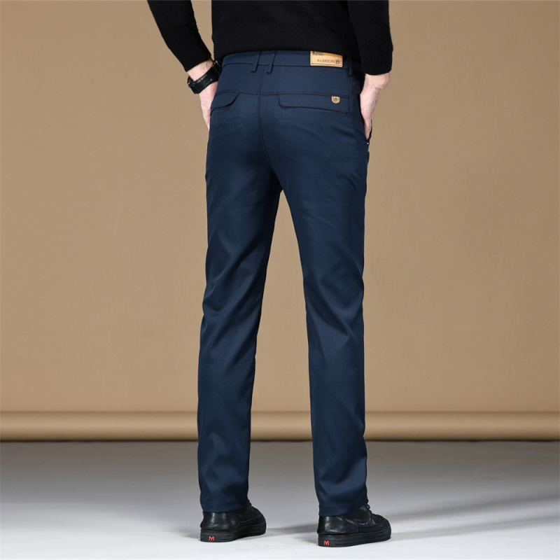 Férfi üzleti casual nadrág, mikroelasztikus poliészter, cipzáras zárás, középmagas derék, egyenes szabás