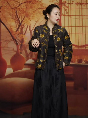 Geacă cu jacquard Song Brocade, stil chinezesc, retro literar (guler înalt; mâneci lungi; poliester; iarnă 2025)