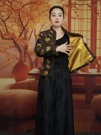 Geacă cu jacquard Song Brocade, stil chinezesc, retro literar (guler înalt; mâneci lungi; poliester; iarnă 2025)