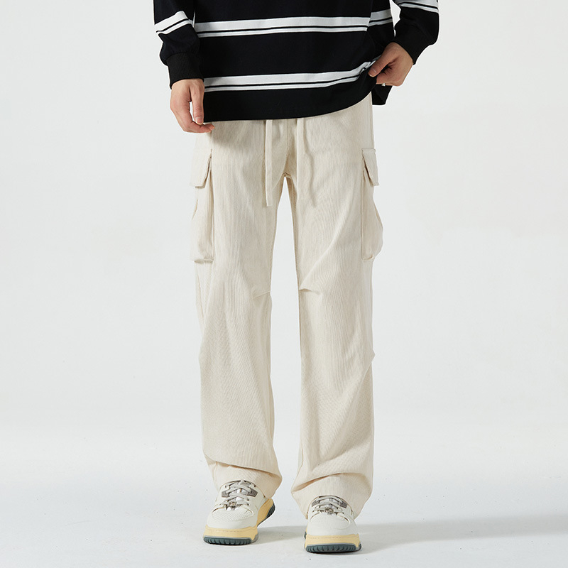Muške corduroy hlače ravnog kroja, casual/poslovno, srednji pojas, kopčanje na vezanje