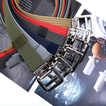 Ανδρική ζώνη από νάιλον με κράμα διπλού δαχτυλιδιού, σχέδιο ρίγες, πλάτος 2-4 εκ, τακτική εξωτερική ζώνη