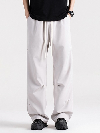 Meeste vabad sirge lõikega püksid – 100% polüester, ühtlane muster, suvi/kevad