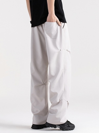 Meeste vabad sirge lõikega püksid – 100% polüester, ühtlane muster, suvi/kevad