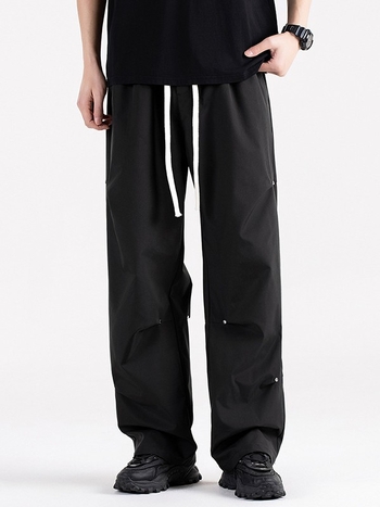 Meeste vabad sirge lõikega püksid – 100% polüester, ühtlane muster, suvi/kevad