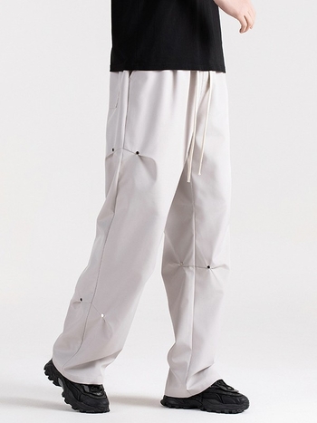 Meeste vabad sirge lõikega püksid – 100% polüester, ühtlane muster, suvi/kevad