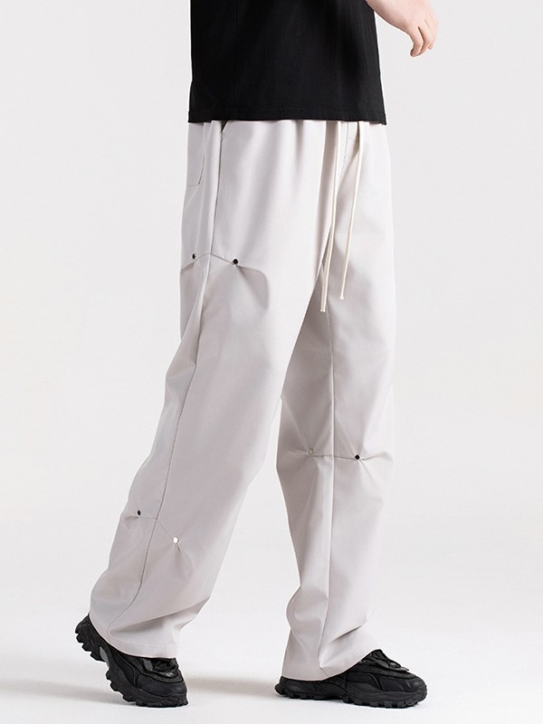 Meeste vabad sirge lõikega püksid – 100% polüester, ühtlane muster, suvi/kevad