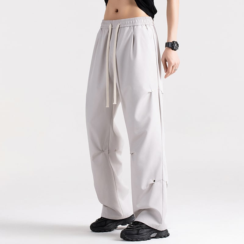 Meeste vabad sirge lõikega püksid – 100% polüester, ühtlane muster, suvi/kevad