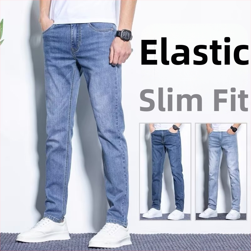 Ανδρικά τζιν με ίσια γραμμή, μεσαία μέση, 60% βαμβάκι, κορεάτικού στυλ, φθαρμένο πλύσιμο