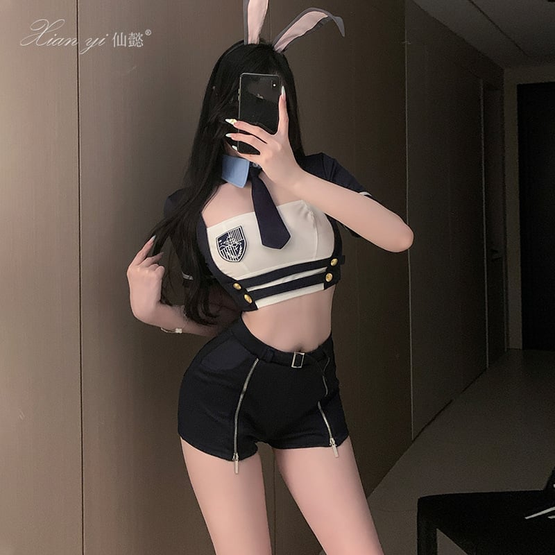 Halloween cosplay ruha: szexi nyuszi rendőr, poliészter-spandex keverék, női modell, 2025 nyár, 18–24 éves korosztály, márka Xianyi