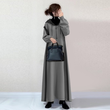 Kapucnis pulóverruha, midi hosszú, pamut-keverék anyag, blokkolt dizájn, utcai stílus