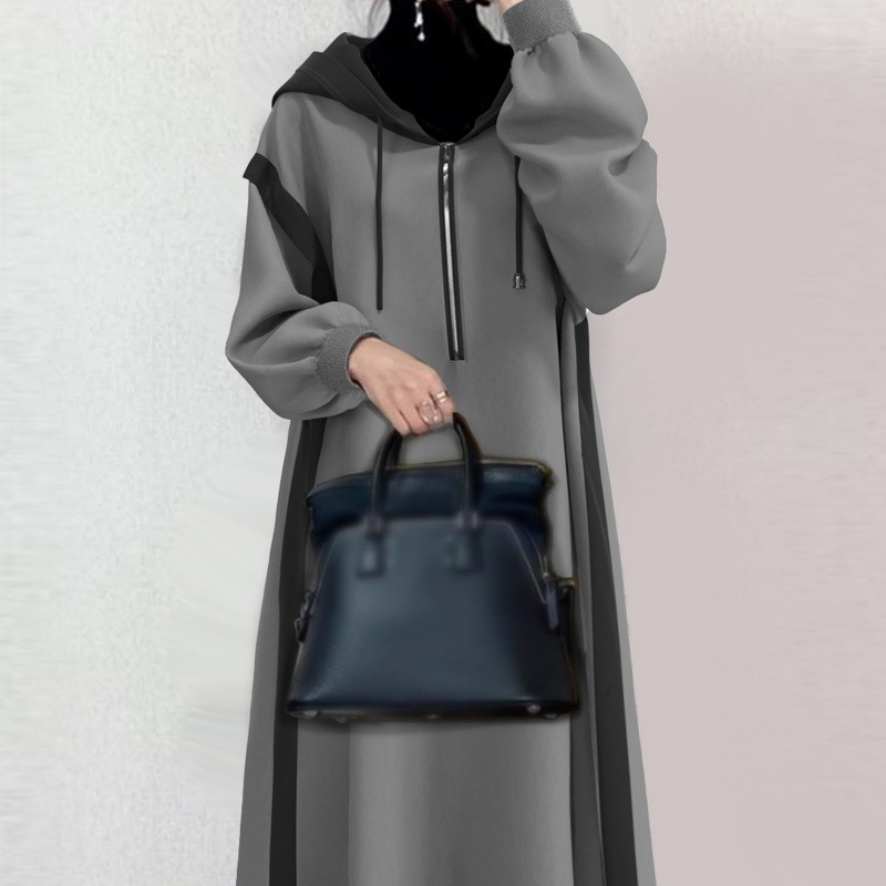 Kapucnis pulóverruha, midi hosszú, pamut-keverék anyag, blokkolt dizájn, utcai stílus