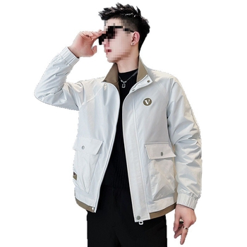 Muška kožna jakna s klasičnim reverom, prednji zip, poliester podstava, dugi rukavi, patch džepovi