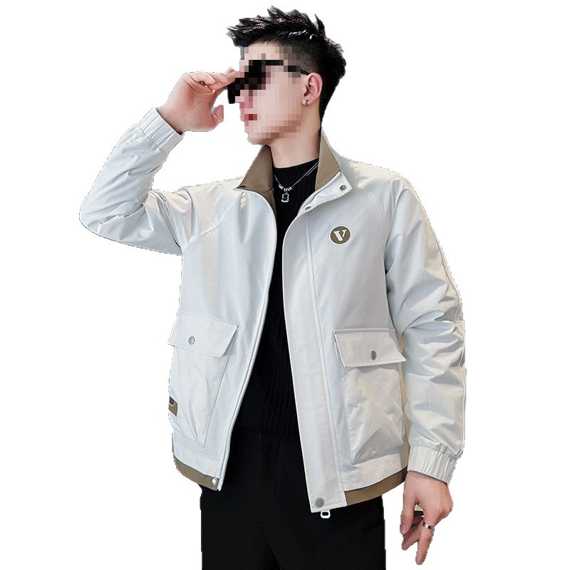 Muška kožna jakna s klasičnim reverom, prednji zip, poliester podstava, dugi rukavi, patch džepovi