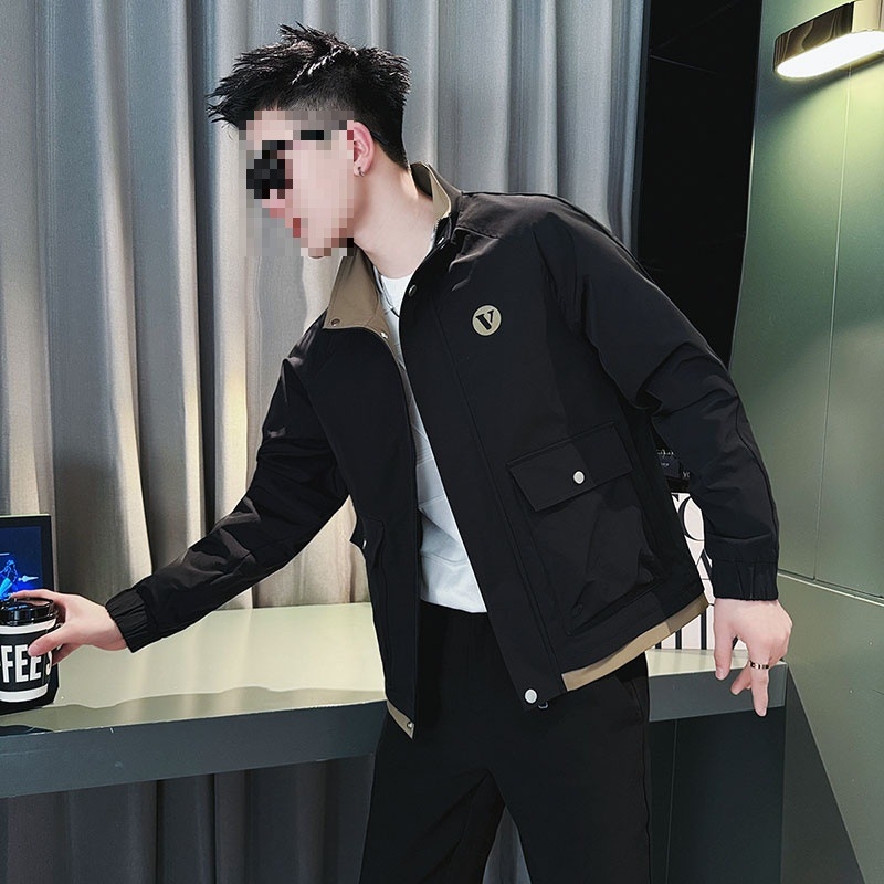 Muška kožna jakna s klasičnim reverom, prednji zip, poliester podstava, dugi rukavi, patch džepovi