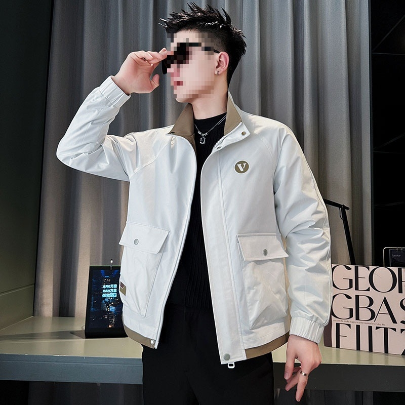 Muška kožna jakna s klasičnim reverom, prednji zip, poliester podstava, dugi rukavi, patch džepovi