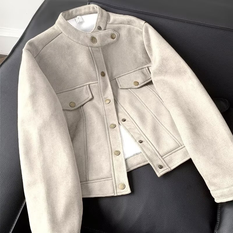 Muška jakna od velura, kratka, stojeći ovratnik, debela, raglan rukavi