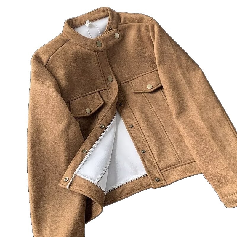 Muška jakna od velura, kratka, stojeći ovratnik, debela, raglan rukavi