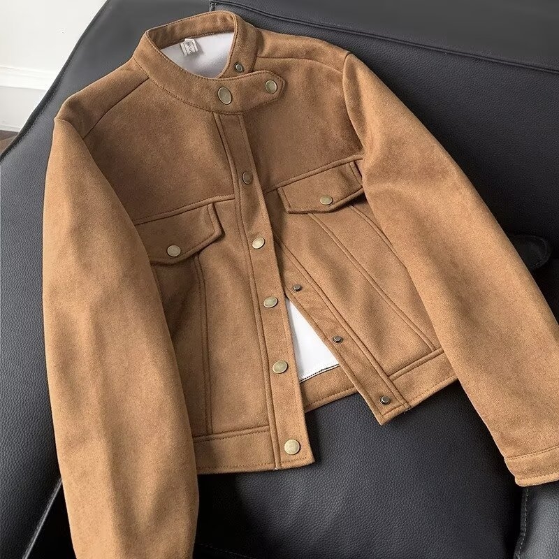 Muška jakna od velura, kratka, stojeći ovratnik, debela, raglan rukavi