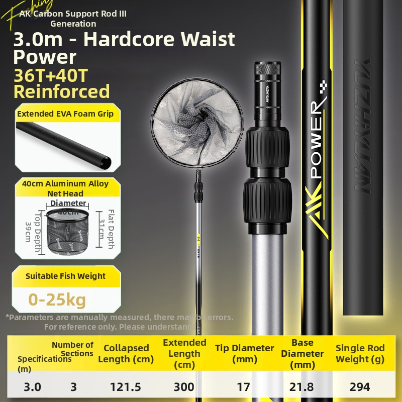 Anglies pluošto žvejybos tinklinė lazda, rinkinys su viena tinklo galva, plonas akių tinklas