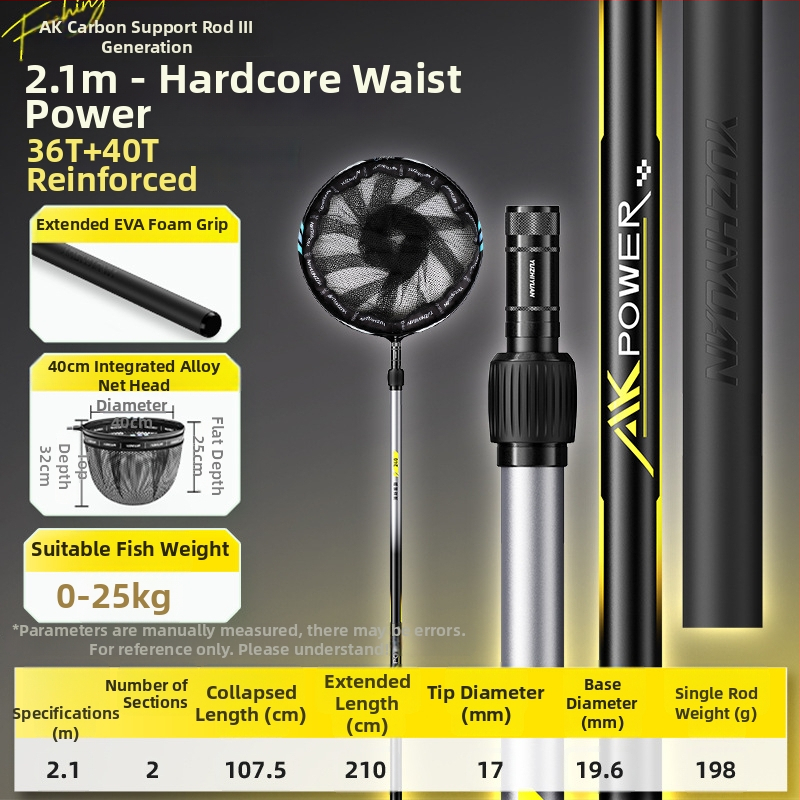 Anglies pluošto žvejybos tinklinė lazda, rinkinys su viena tinklo galva, plonas akių tinklas