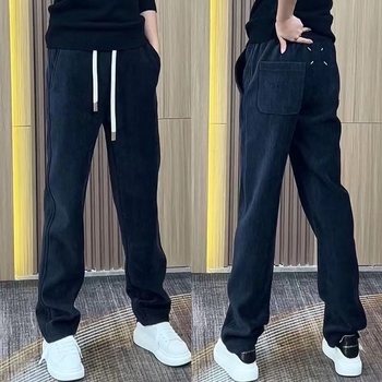 Muške casual hlače ravnog kroja, srednji pojas, zatvaranje na vezanje, poliester s mikroelastičnošću, jesen 2025