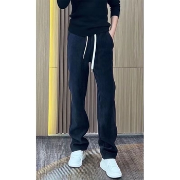 Muške casual hlače ravnog kroja, srednji pojas, zatvaranje na vezanje, poliester s mikroelastičnošću, jesen 2025