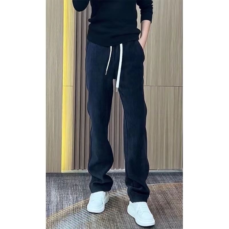 Muške casual hlače ravnog kroja, srednji pojas, zatvaranje na vezanje, poliester s mikroelastičnošću, jesen 2025