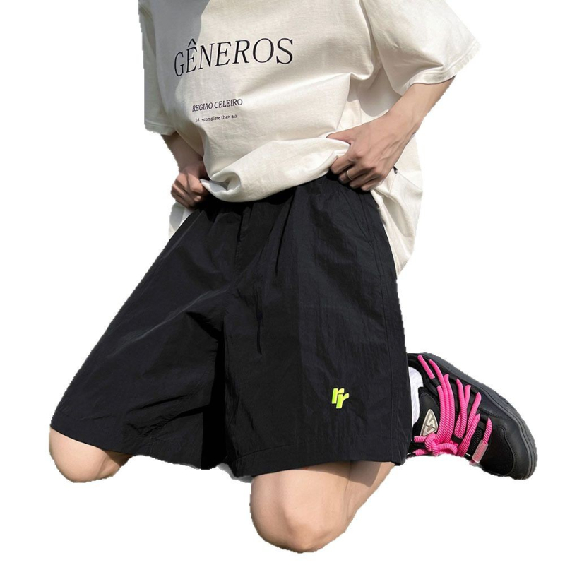 Șorturi lejere din poliester cu Ice Silk, uscare rapidă, broderie, stil Hong Kong