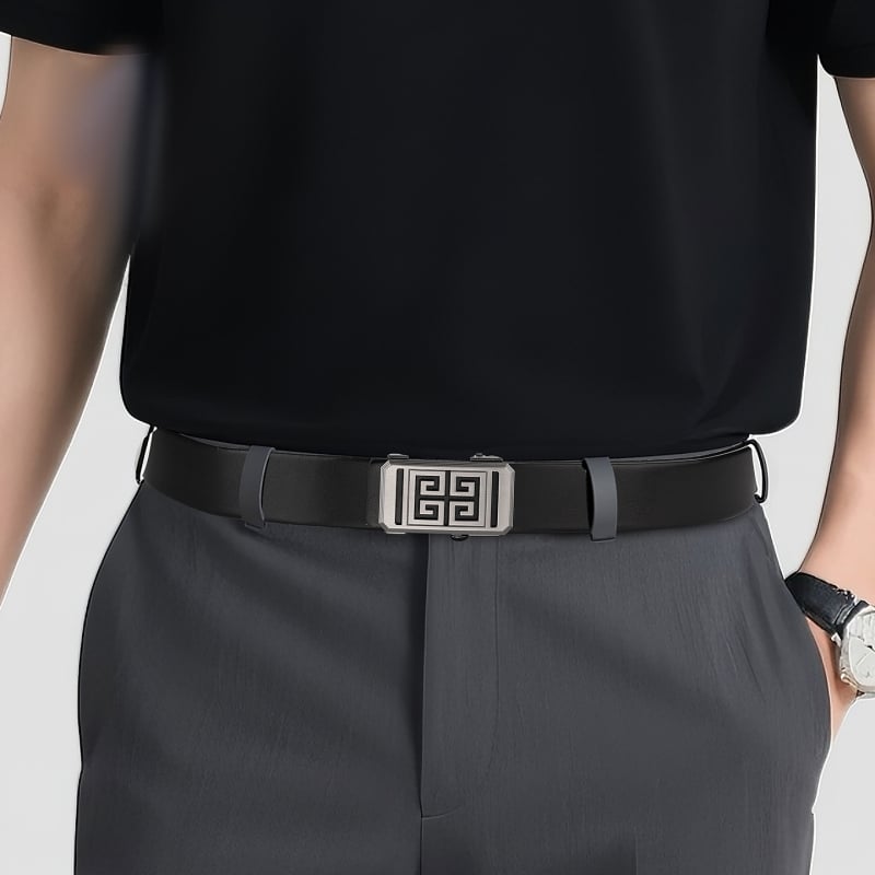Ανδρική δερμάτινη ζώνη για επιχειρηματικό στυλ με αυτόματη αγκράφα, δέρμα πρώτης στρώσης βοδινού δέρματος, πλάτος 2–4 cm, αγκράφα: κράμα