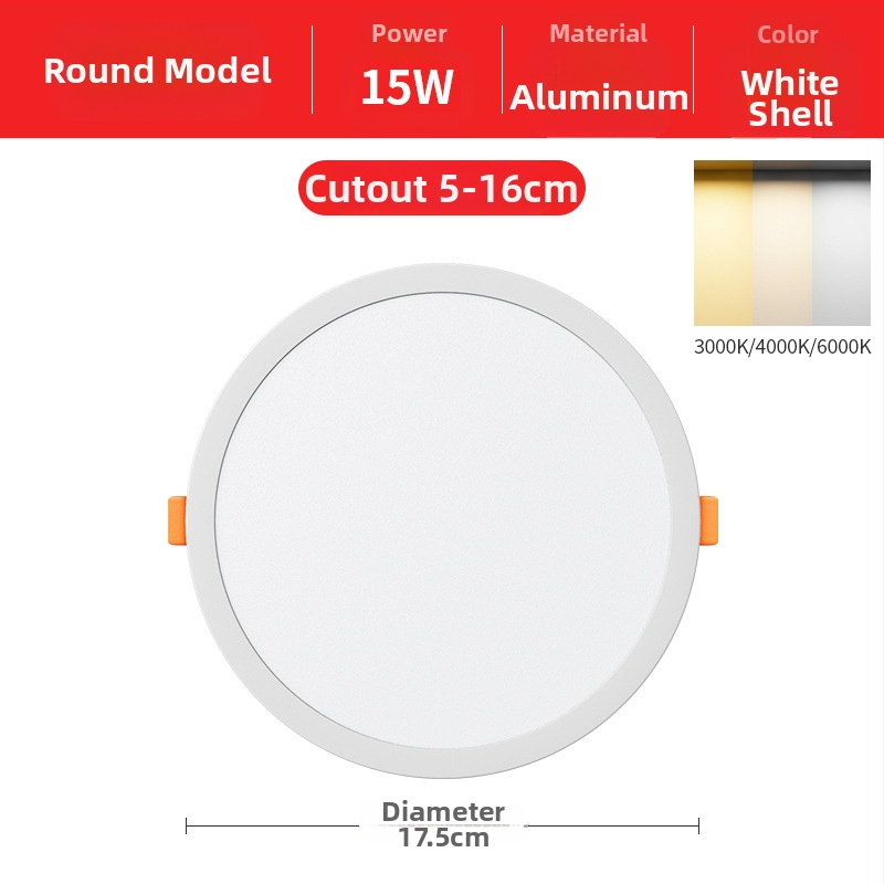 Downlight LED încastrat cu design deschis, forme pătrate sau rotunde, 220V, montaj ascuns, 3000K/4000K/6000K