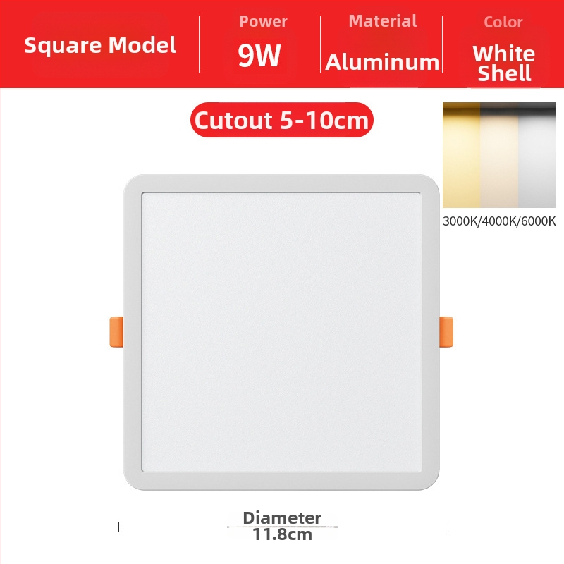Downlight LED încastrat cu design deschis, forme pătrate sau rotunde, 220V, montaj ascuns, 3000K/4000K/6000K