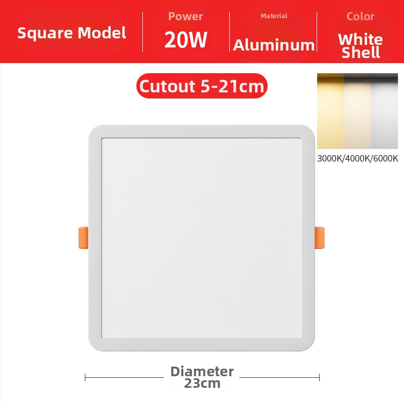 Downlight LED încastrat cu design deschis, forme pătrate sau rotunde, 220V, montaj ascuns, 3000K/4000K/6000K