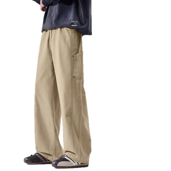 Pantaloni casual bărbați din bumbac 100%, croială dreaptă lejeră, talie medie, închidere cu nasturi, respirabili, model toamnă 2025