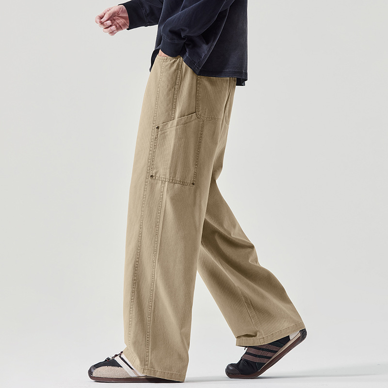 Pantaloni casual bărbați din bumbac 100%, croială dreaptă lejeră, talie medie, închidere cu nasturi, respirabili, model toamnă 2025