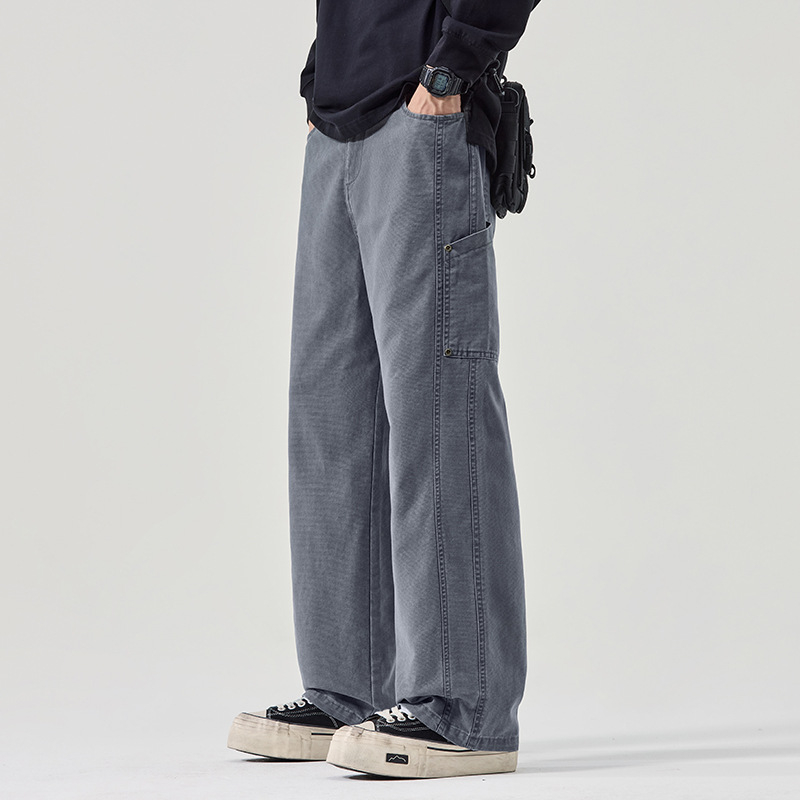 Pantaloni casual bărbați din bumbac 100%, croială dreaptă lejeră, talie medie, închidere cu nasturi, respirabili, model toamnă 2025