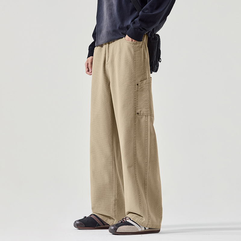 Pantaloni casual bărbați din bumbac 100%, croială dreaptă lejeră, talie medie, închidere cu nasturi, respirabili, model toamnă 2025