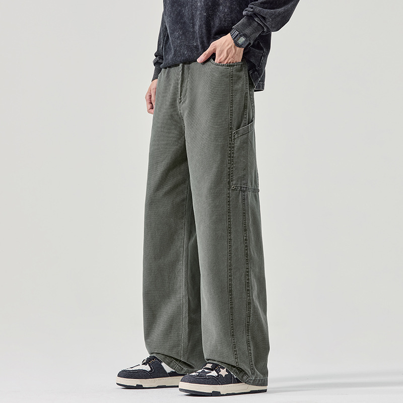 Pantaloni casual bărbați din bumbac 100%, croială dreaptă lejeră, talie medie, închidere cu nasturi, respirabili, model toamnă 2025